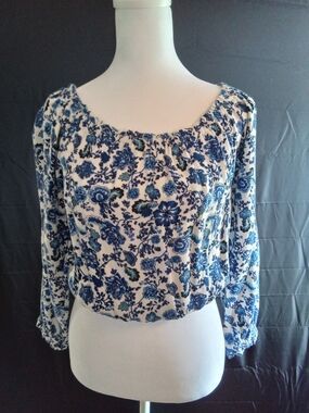 H&M White Blouse with Blue Floral Print